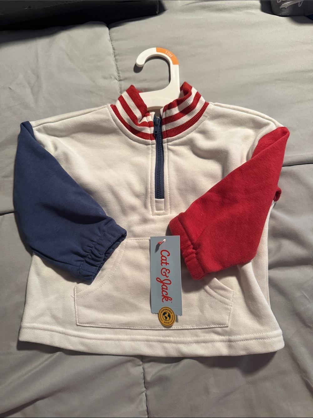 Cat & Jack White Pullover with Red and Blue Sleeves